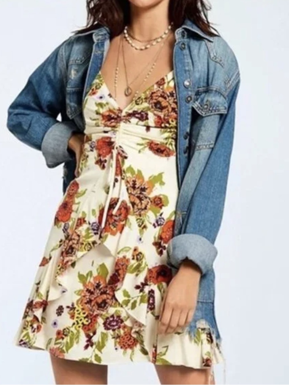 Free People Happy Heart Ruched Floral Slip Mini Dress